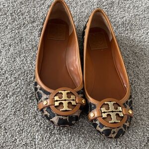 Tory Burch Black and Brown Patterned Flats